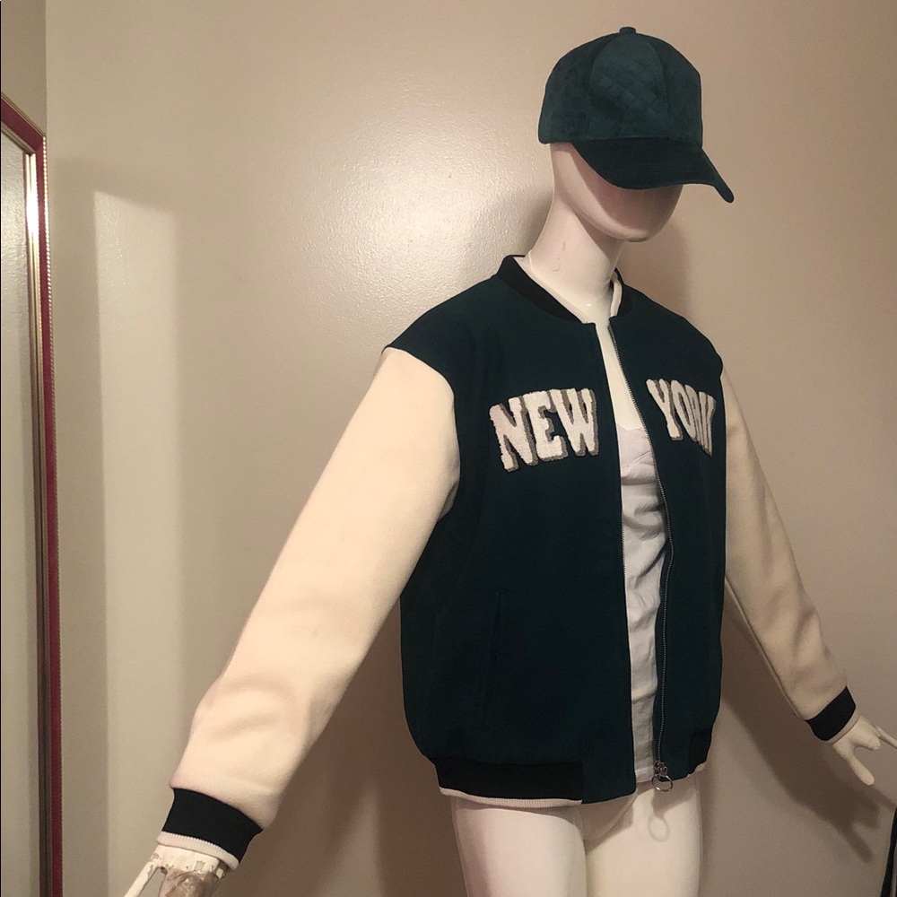 New York Varsity Jacket - Teal, Black and Cream